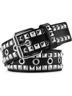 Women's 3 - Black Metal Punk Rock Rivet Belt With Bright Pyramid Studded